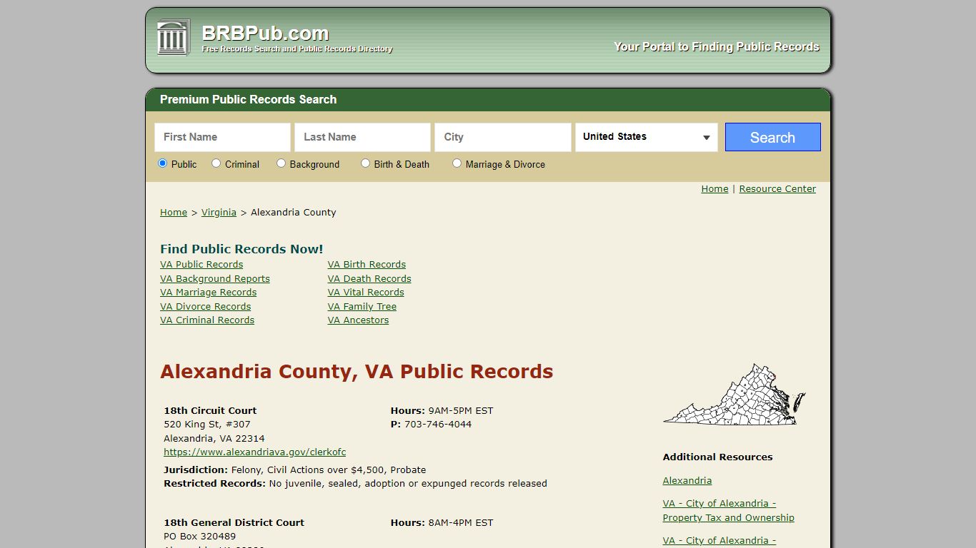 Alexandria County, VA Public Records - BRB Pub